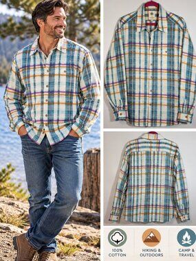 The Territory Ahead Men's XXL Plaid Button Up Shirt 100% Cotton Outdoor Hiking